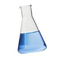 A laboratory flask containing a blue liquid.
