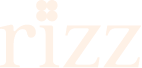 The word 'rizz' in a stylized, off-white serif font on a green background.