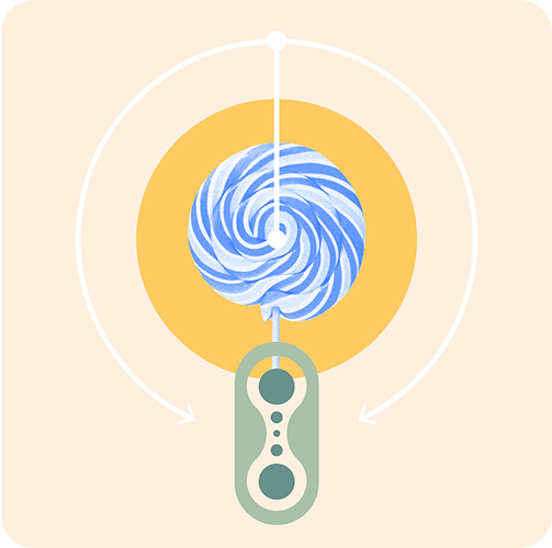 Abstract illustration of a blue swirl with arrows and a circular design.