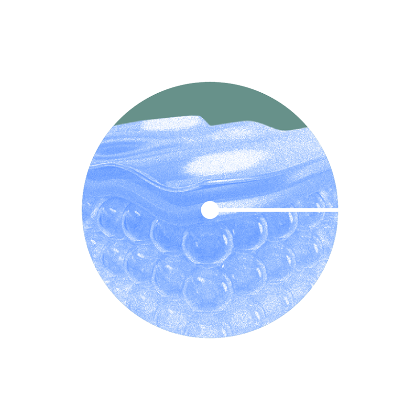 Abstract blue and green circular design with bubble-like texture.