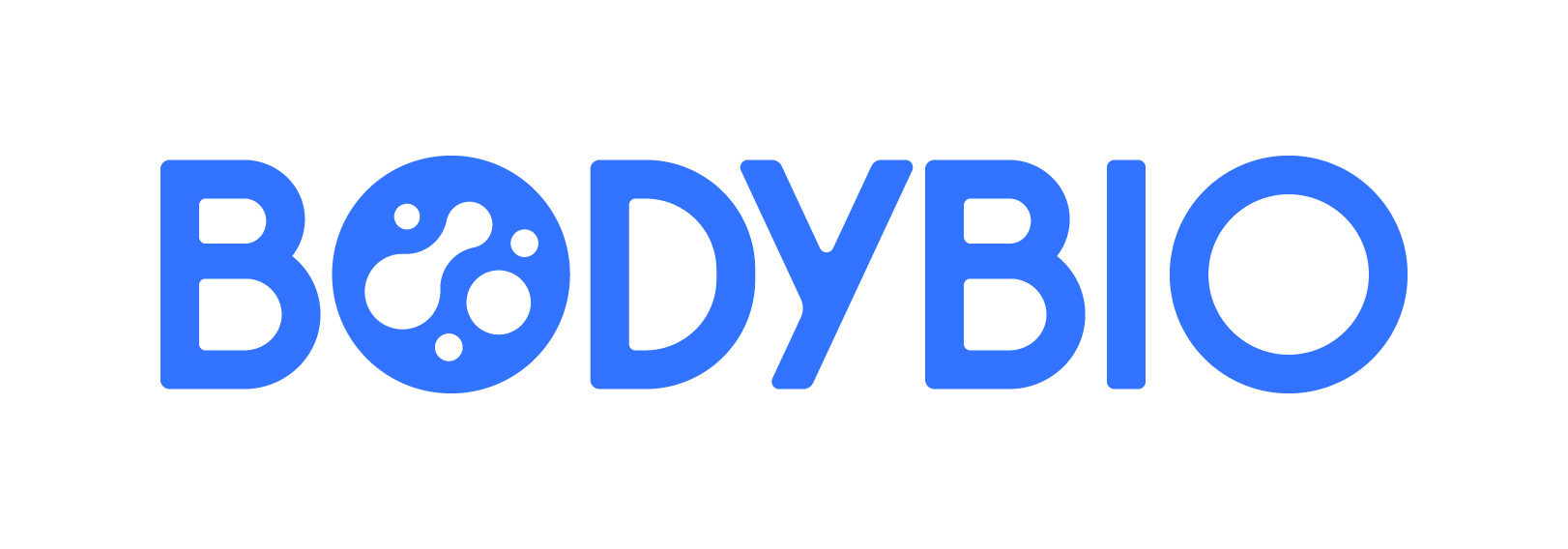 Blue logo with the text 'BODYBIO' and stylized letter 'O'.