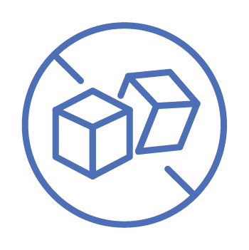A blue line icon of two sugar cubes inside a circle with a line through it.
