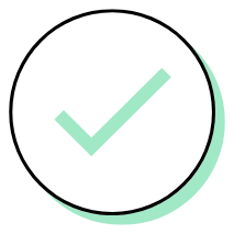 A green check mark inside a white circle with a black outline.