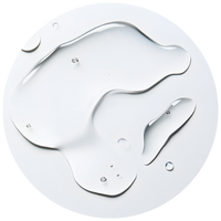 Clear liquid droplets on a white circular surface.