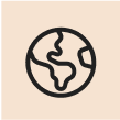 Simple globe icon with continents, on a beige background.