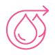 Pink icon of two water droplets with an arrow circling them.
