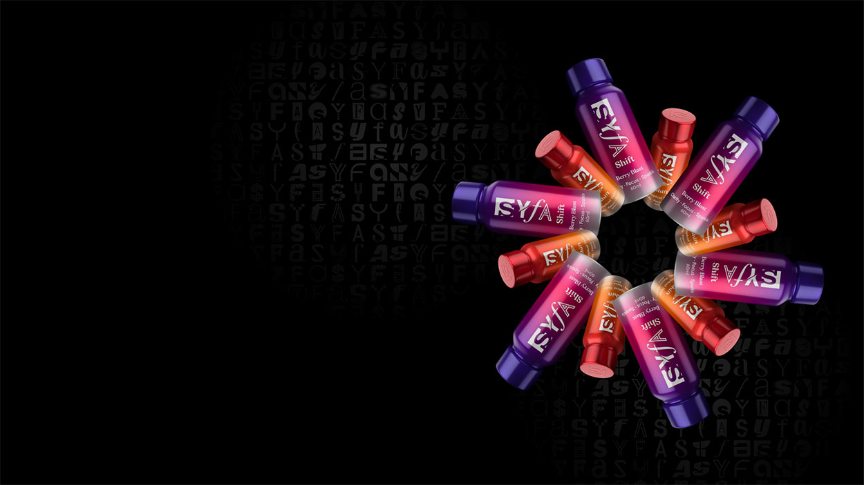 Colorful bottles arranged in a circular pattern on a black background.