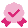 Pink badge icon with a checkmark in the center.