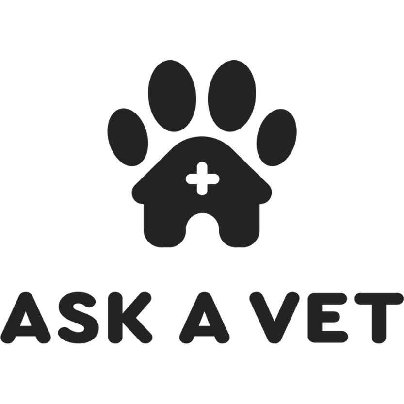 The Ask A Vet logo, featuring a paw print with a house-shaped medical clinic icon.