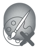 Placeholder image of a paint palette and brush with a cross mark.