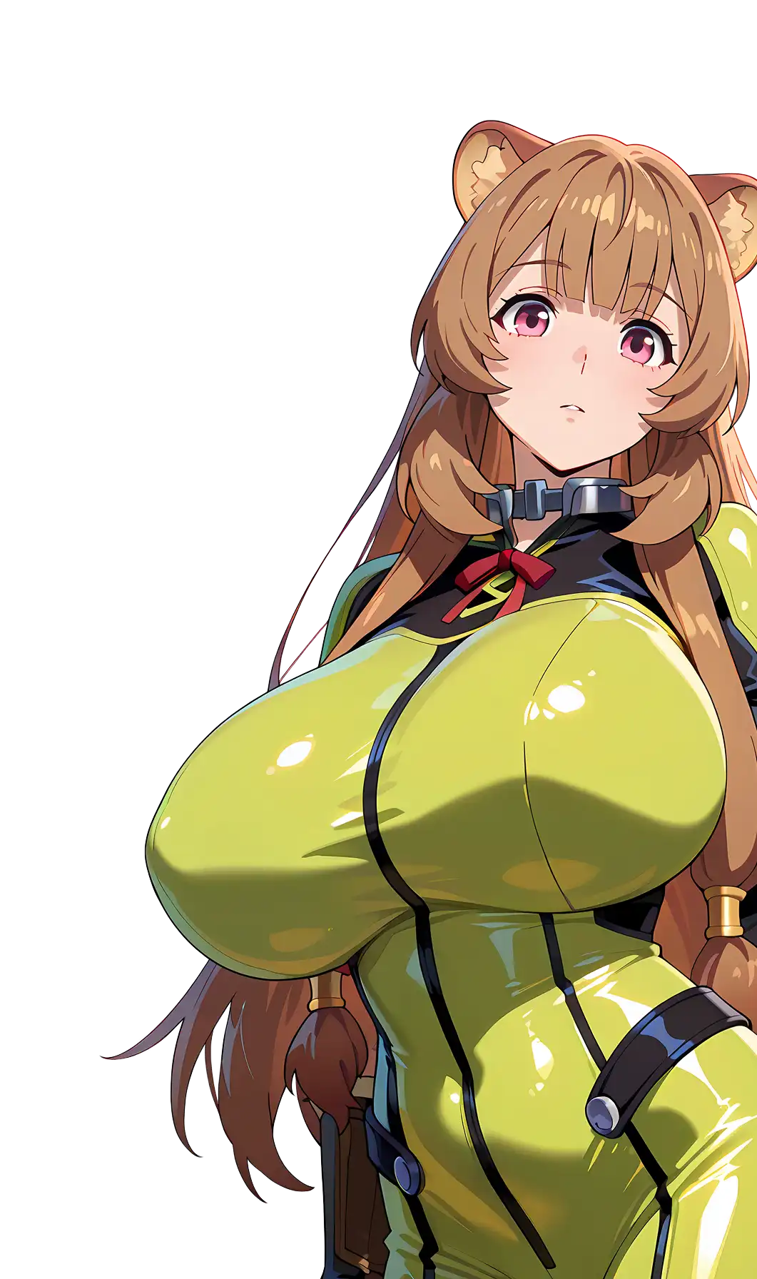 Anime character with animal ears in a yellow outfit, looking upwards.