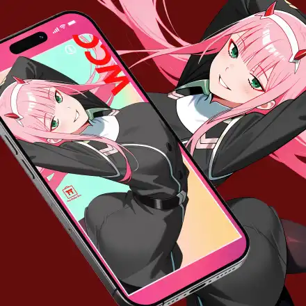 Anime character with pink hair displayed on a smartphone screen.