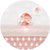 Illustration of skin layers with pink bubbles on top.
