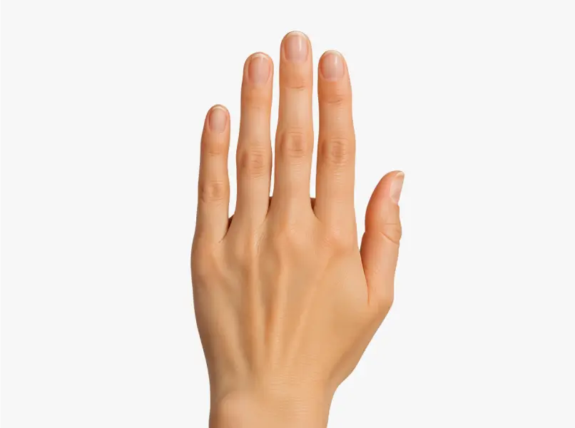 A hand with fingers spread against a plain background.