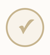 A tan checkmark inside a circle on a light background.