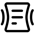 A stylized black icon of a scroll with lines of text on a dark green background.