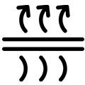A black icon on a green background showing three upward arrows above two horizontal lines and three curved lines below.