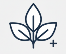 Icon of three leaves with a plus sign.