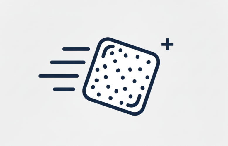 Icon of a dotted square with motion lines and a plus sign.