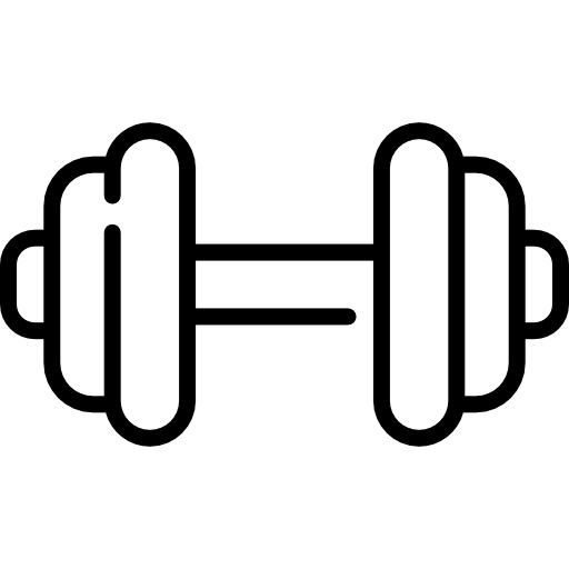 Simple black and white line drawing of a dumbbell.