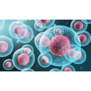 Microscopic view of cells with visible nuclei on a dark background.