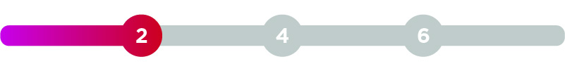 A progress bar with numbered steps, with the indicator currently on the number 2.