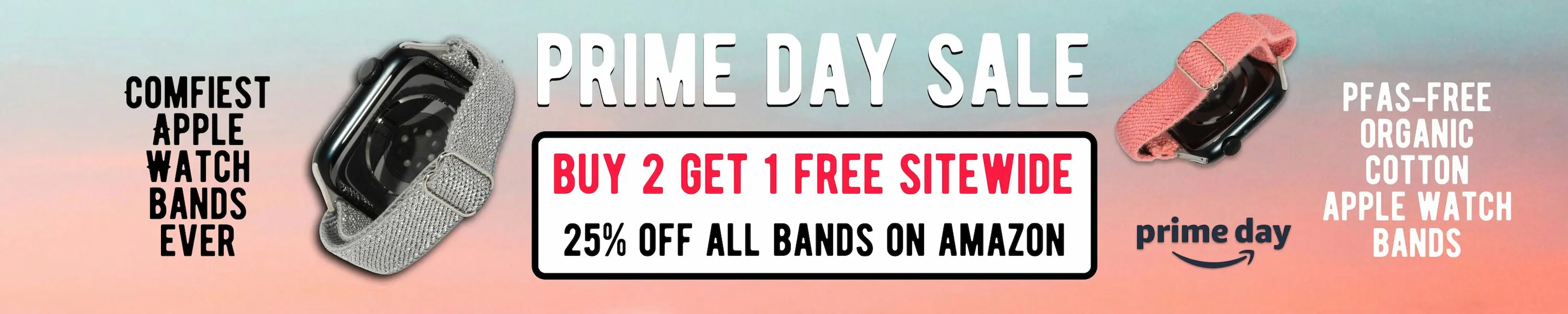 Advertisement for Apple Watch bands with Prime Day sale offers.