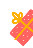Illustration of a pink gift with yellow ribbons on a black background.