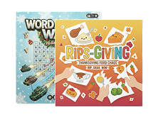 Two game boxes: one military-themed, one Thanksgiving-themed.