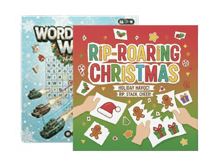 Two holiday game-themed books with festive covers.