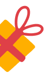 Yellow gift box with red ribbon and bow.