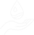 A white line icon of a hand cupped underneath a water droplet.