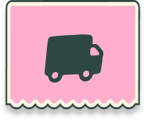 Silhouette of a truck on a pink background with decorative border.