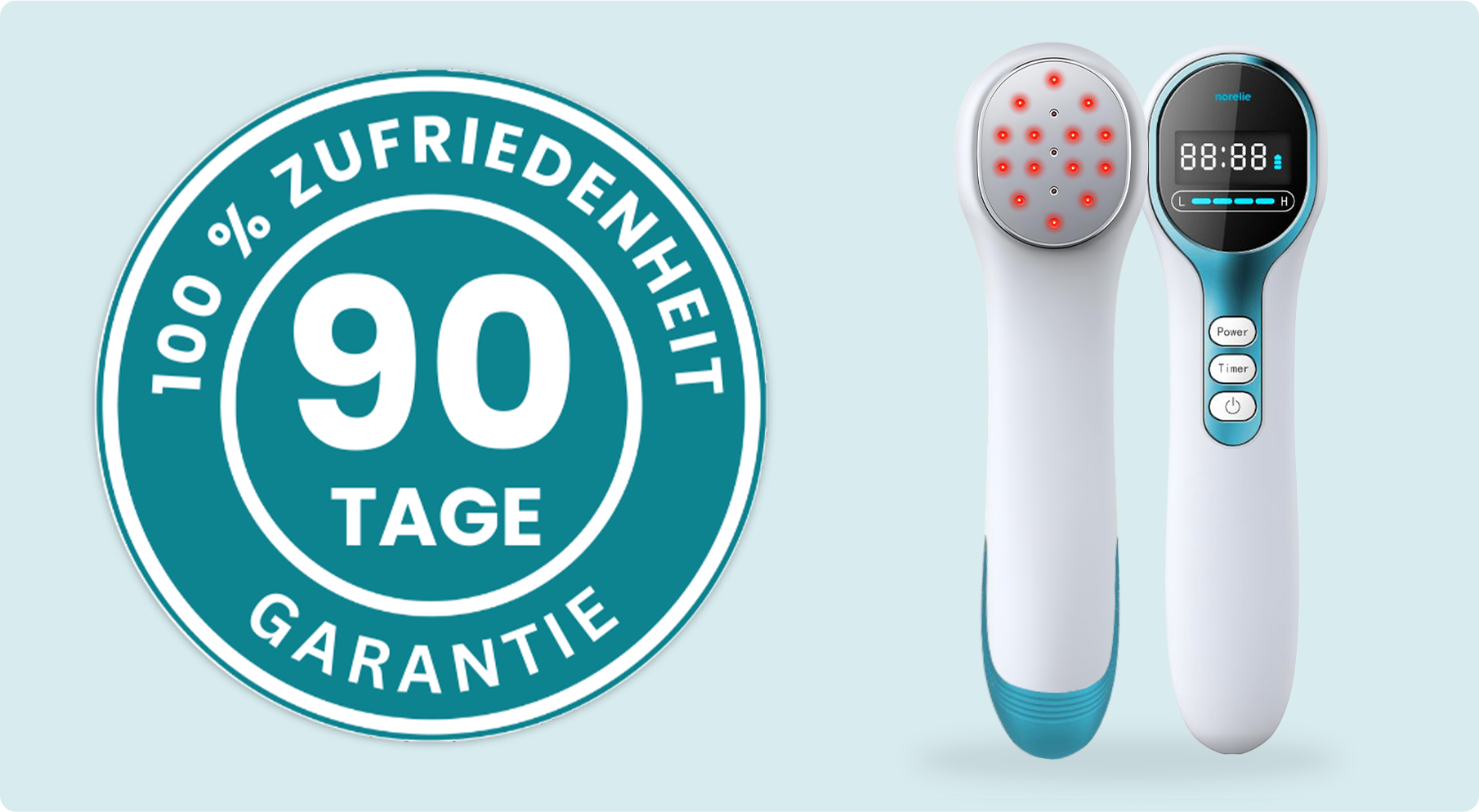 Two handheld devices with buttons and a 90-day satisfaction guarantee badge.
