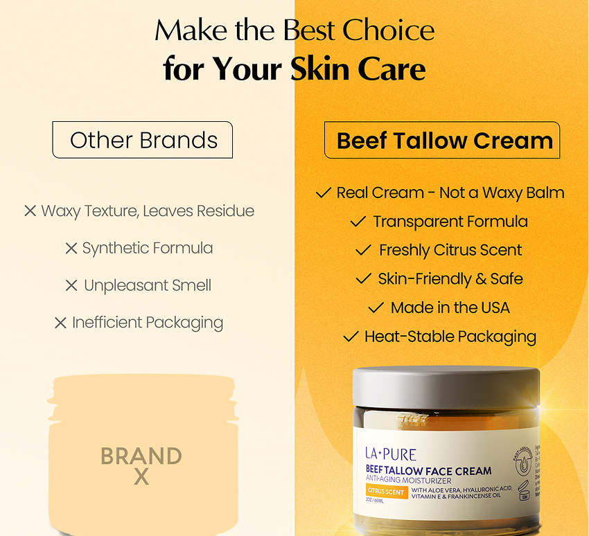 Comparison of La-Pure face cream and other brands with pros and cons listed.