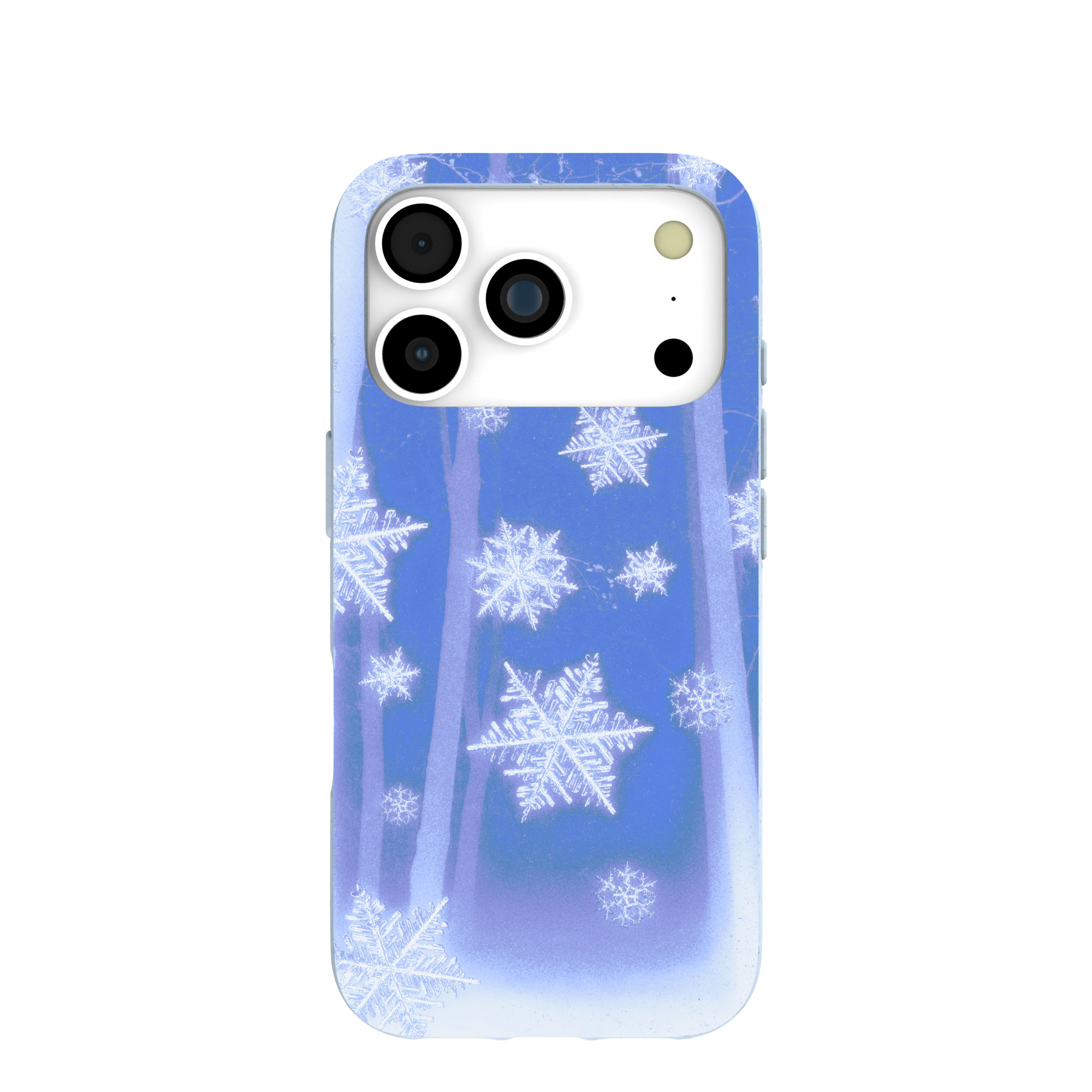 A beige phone case with a pattern of small Halloween illustrations like ghosts, pumpkins, and spiderwebs.