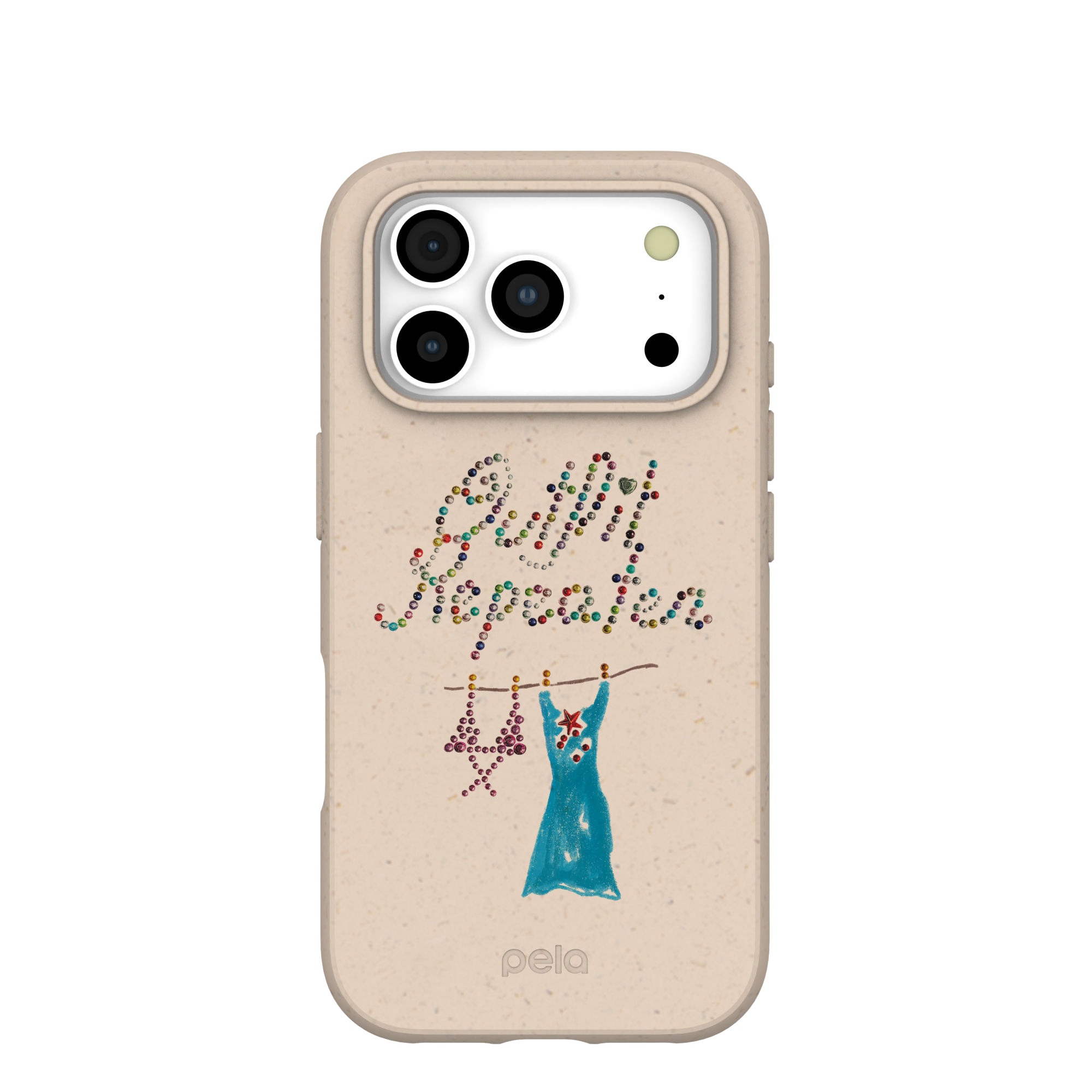 A phone case with a red and blue background and a pattern of pink and green flowers.