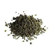 A small pile of green, dried herb-like material on a transparent background.