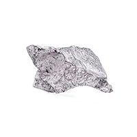 A jagged, textured silver rock isolated on a white background.