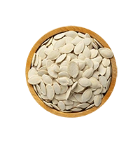 Wooden bowl filled with white seeds on a transparent background.