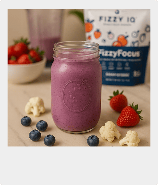 Berry Cherry smoothie topped with fresh berries