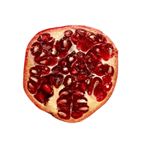 Cut pomegranate showing seeds on a transparent background.