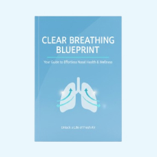 Book cover titled 'Clear Breathing Blueprint' with lung illustration on a blue background.