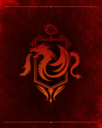 Red dragon emblem on a dark red textured background.
