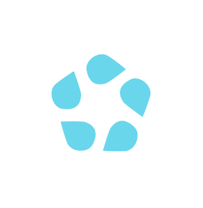 A circular logo with five blue teardrops in the center, surrounded by the white text 'BOGO 1+1'.
