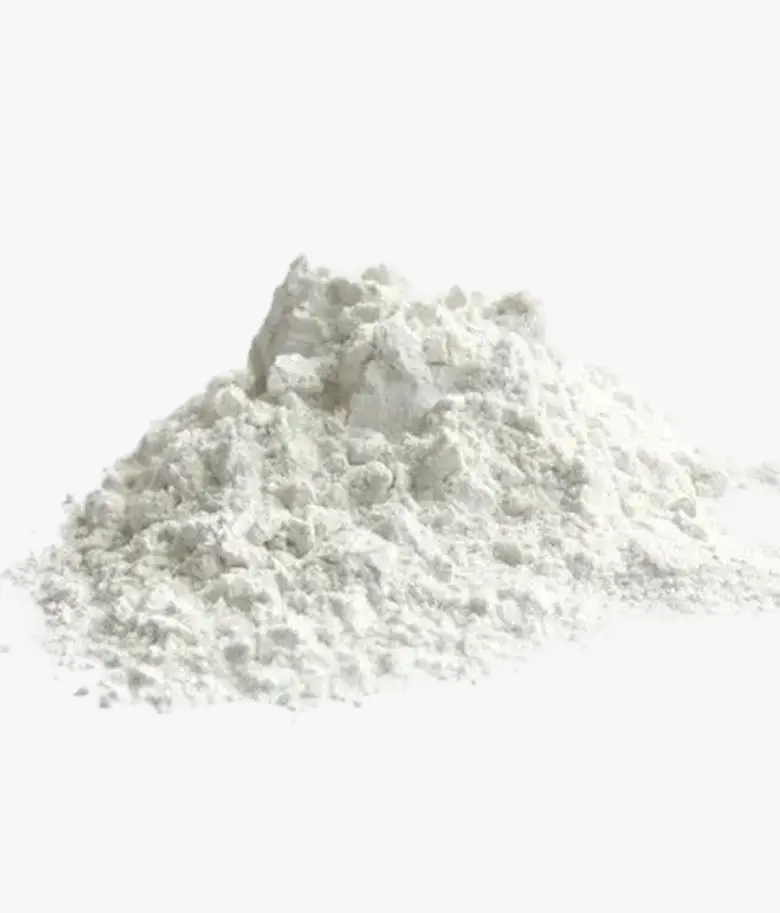 A small mound of fine white powder sits against a plain white background.