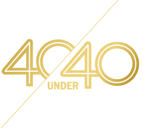 Logo featuring '40 Under 40 Campaign' in gold and white.