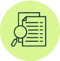 Icon of a magnifying glass over two documents on a green background.