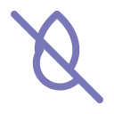 A light purple icon of a water droplet with a diagonal line struck through it.