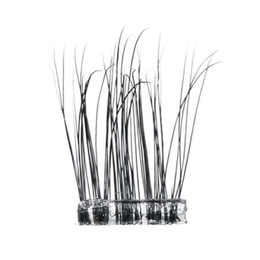 A cluster of long, thin, black, wispy fibers attached to a clear, rectangular base against a white background.